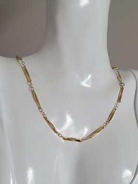 Vintage Gold Plated Luxury Faceted Diamond Bar Link 18 Inch Chain Link Necklace